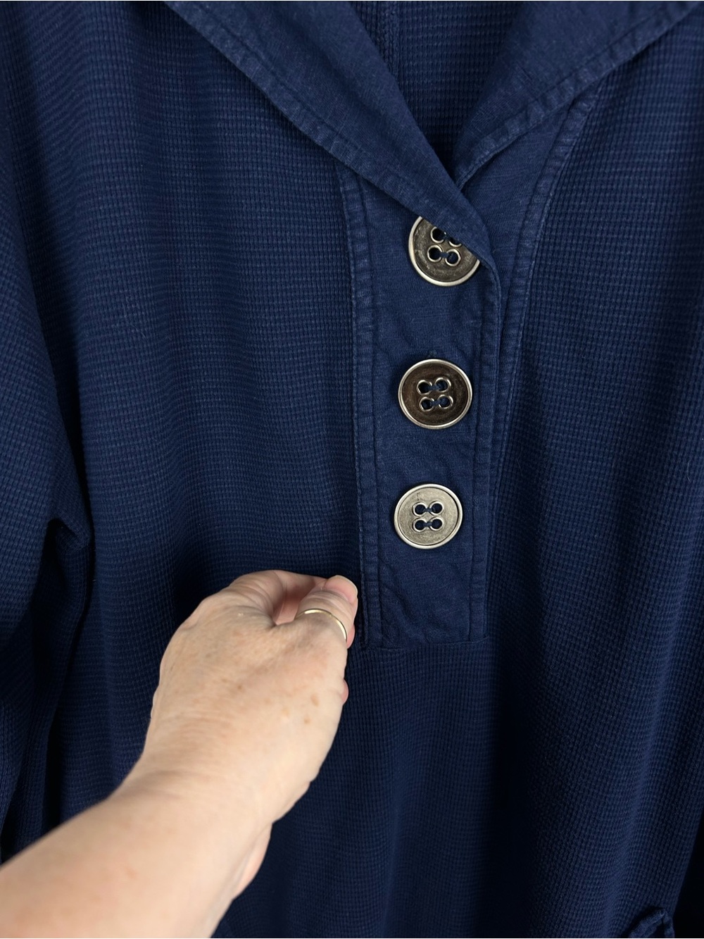 Soft Surroundings Waffle Knit Tunic Top Blue Collared 3X Cotton Pockets - Picture 2 of 6